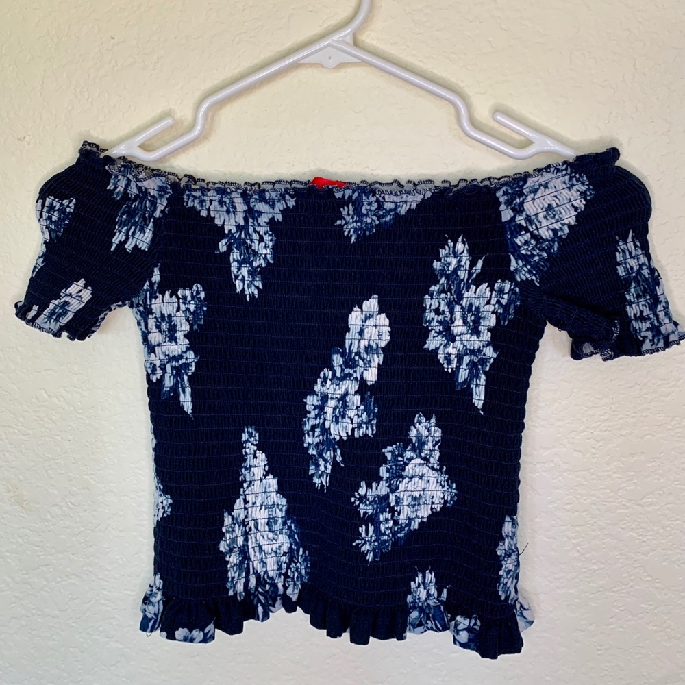 💰Blue Summer Floral Off the Shoulder Top